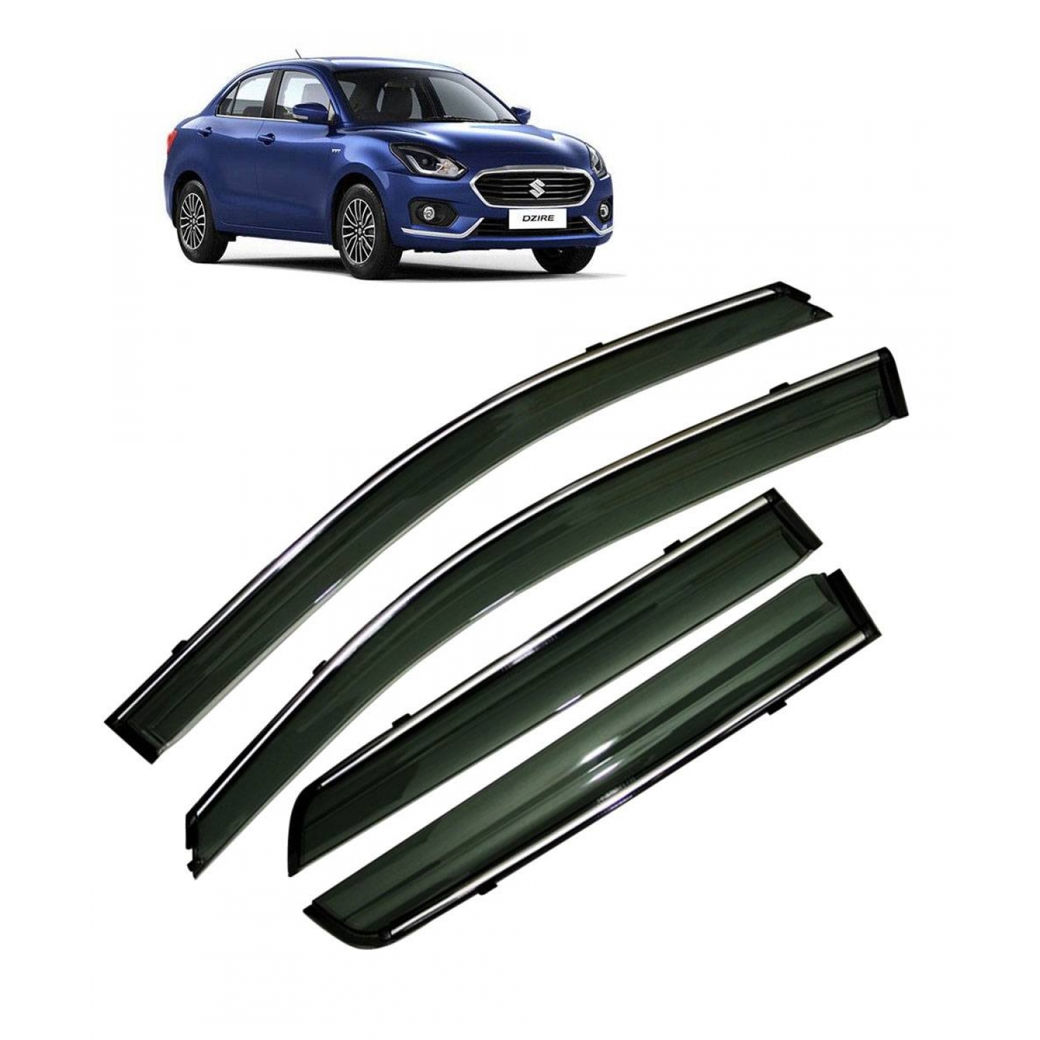 Maruti New Dzire 2017 Car Window Door Visor with Chrome Line Set Of 4 Pcs